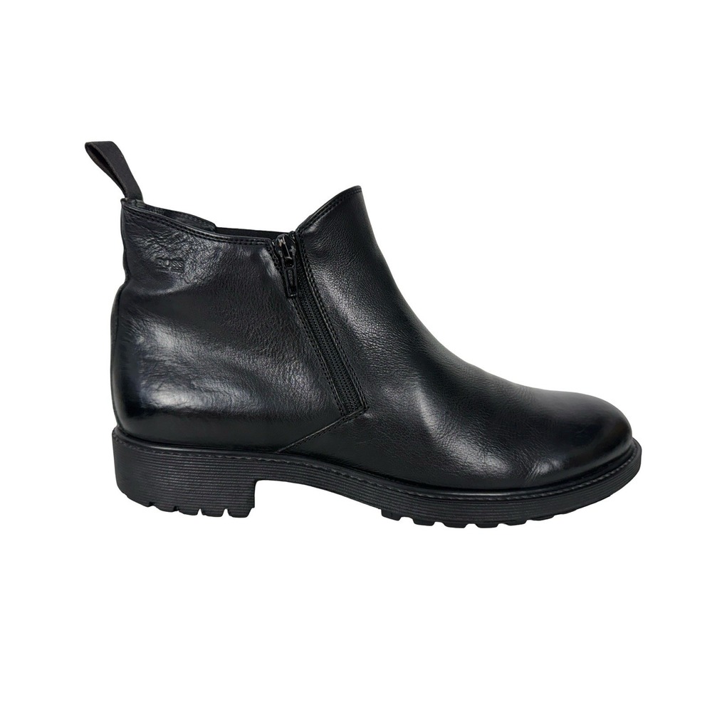 Hugo Boss Womens 41 US 11 Boots Chukka Side Zipper Black Leather Moto Casual